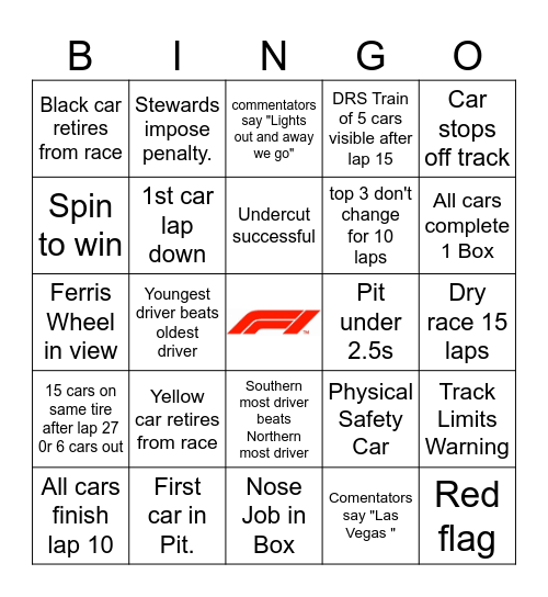 Brazilian GP 2023 Bingo Card