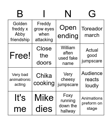 Fnaf bingo board Bingo Card