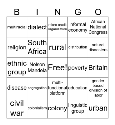 Africa Bingo Card