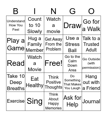 Coping Skills Bingo Card