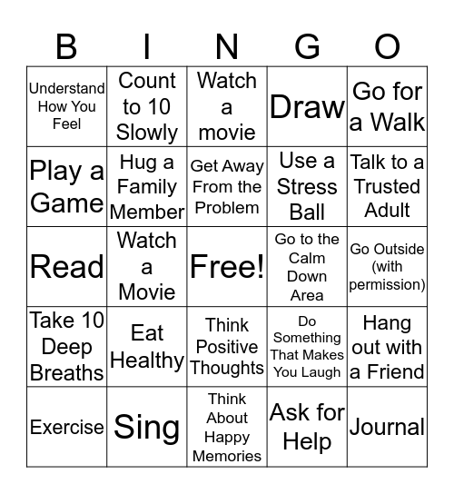 Coping Skills Bingo Card