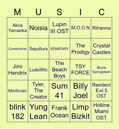 What Music Do You Have in Common With ____? Bingo Card