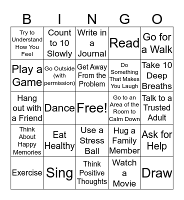 Coping Skills Bingo Card