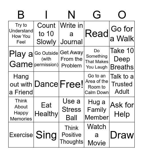 Coping Skills Bingo Card