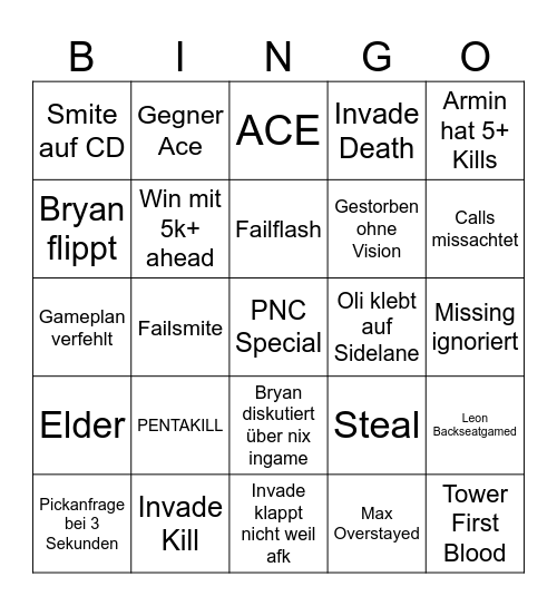 PNC CLash Bingo Card