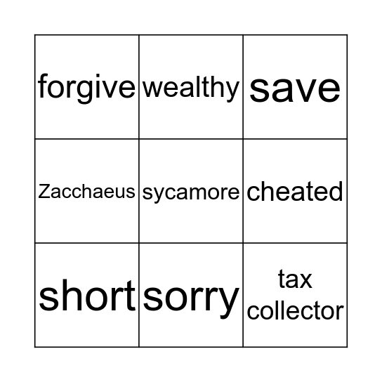 Zacchaeus Bingo Card