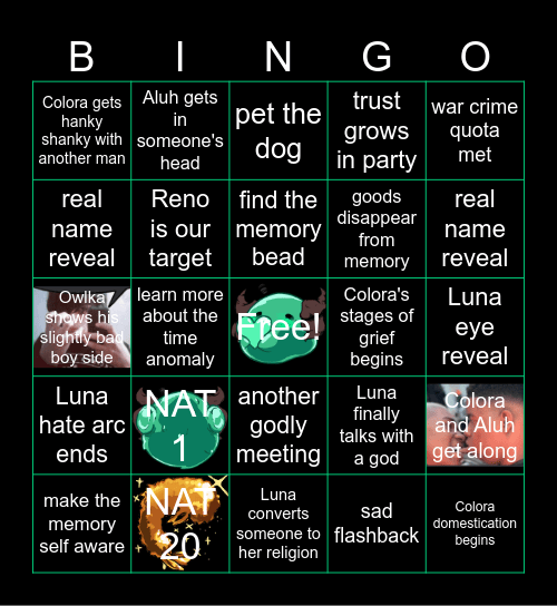 Forgotten Sanctuary: Session 7 Bingo Card