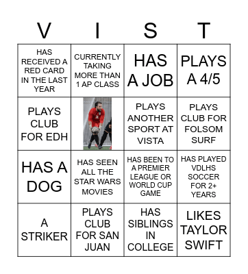 VISTA MEN'S SOCCER BINGO Card