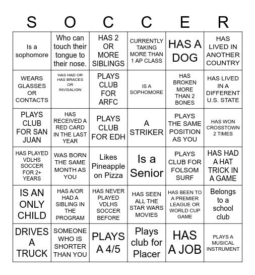 VISTA MEN'S SOCCER BINGO 2024 Bingo Card