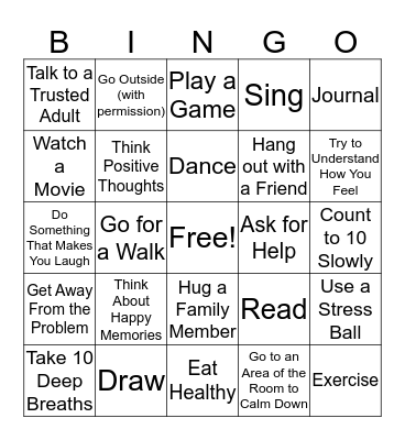 Coping Skills Bingo Card