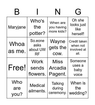 Funeral Bingo Card