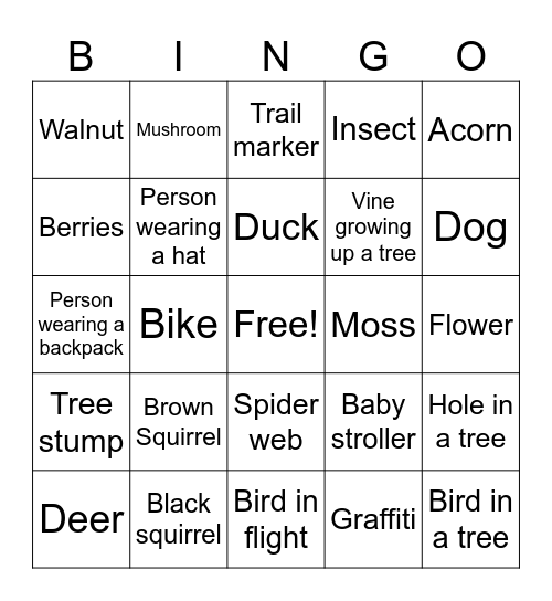 Forest Walk Bingo Card