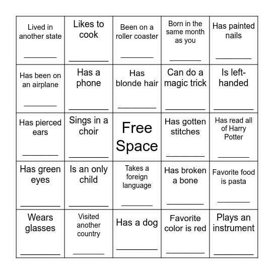 Get To Know You Bingo Card