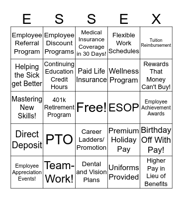 ESSEX OF SALEM BINGO Card