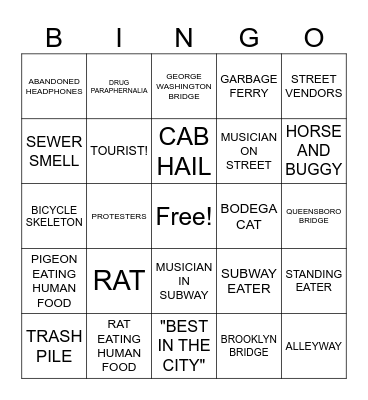 NYC Bingo Card