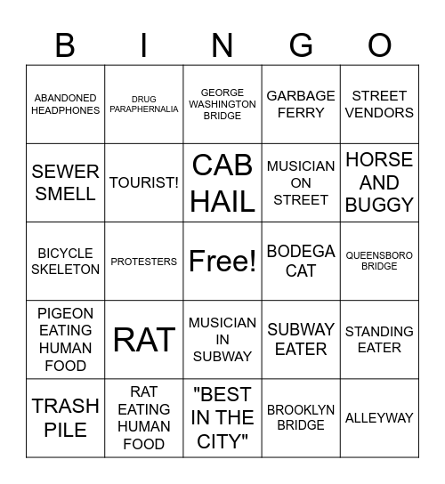 NYC Bingo Card