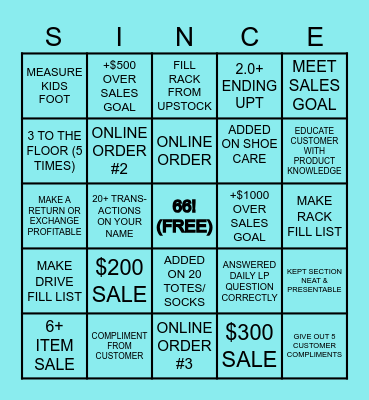 VANS 'OTW' Bingo Card