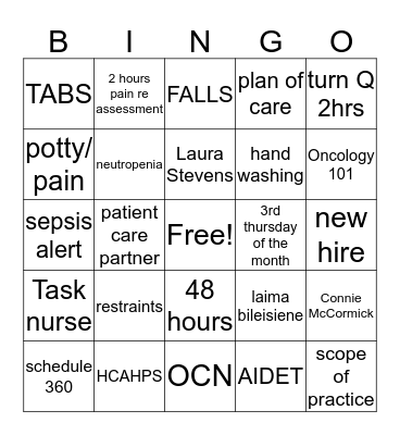 5 Tower Oncology Bingo Card