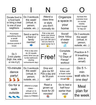 Lioness Sleigh the Holidays Challenge Bingo Card