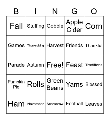Thanksgiving Bingo Card