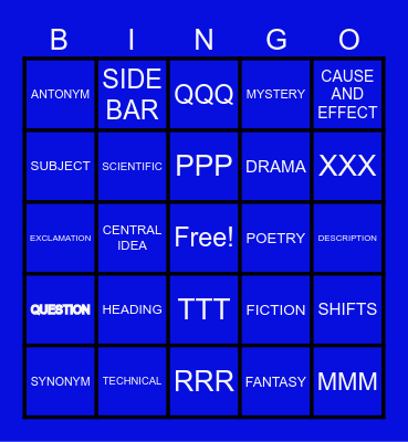 READING Bingo Card
