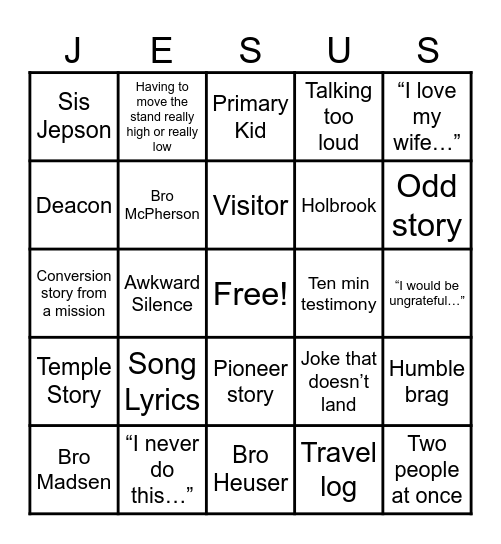 Not the tenth ward Bingo Card