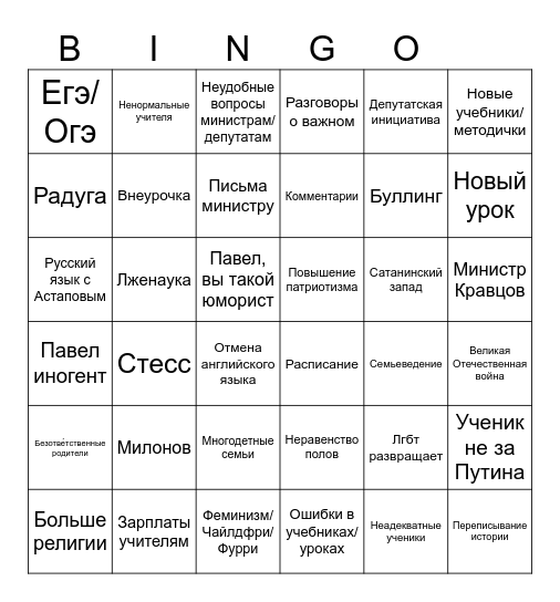 Павел Астапов Бинго Bingo Card