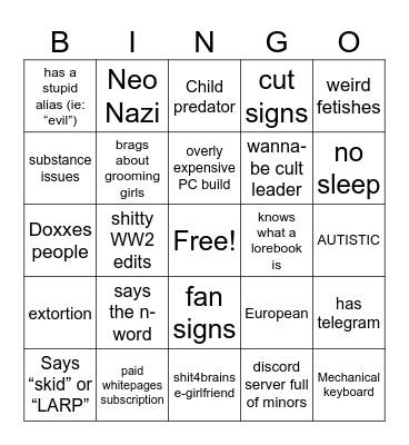 Com Stereotype Bingo Card