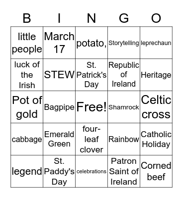 St. Patricks  Bingo Card