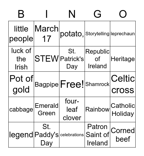 St. Patricks  Bingo Card