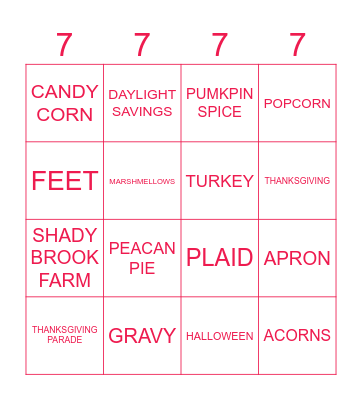 FALL THEME Bingo Card