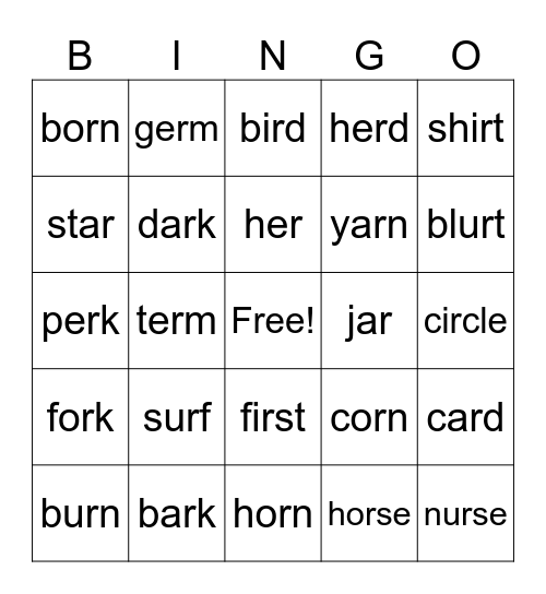R-Controlled Bingo Card