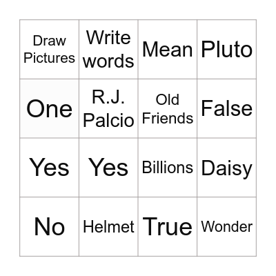 We're All Wonders Bingo Card