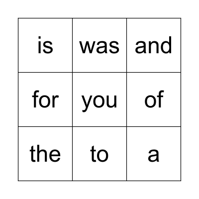 Heart Words Bingo Card