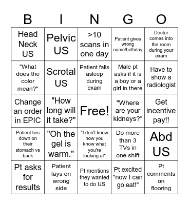 Ultrasound Appreciation Month Bingo Card