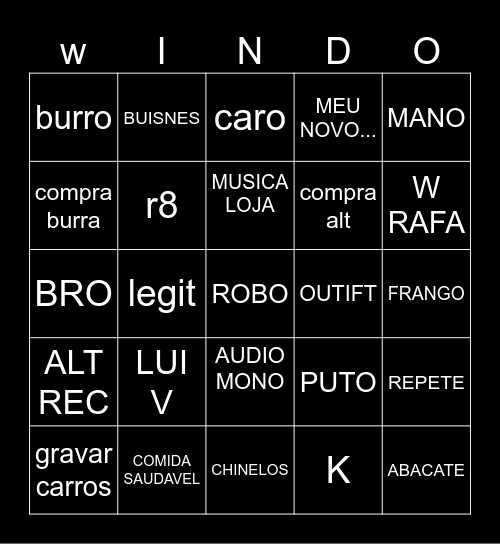 windoh Bingo Card