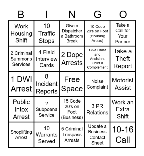 PATROL BINGO Card