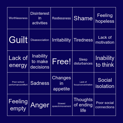 Mental Health Bingo Card