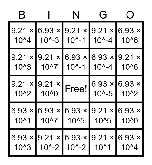 Standard Form Bingo Card