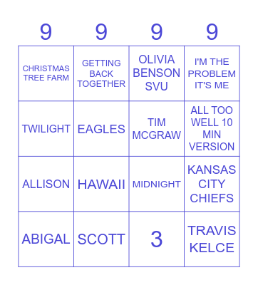 TAYLOR SWIFT Bingo Card