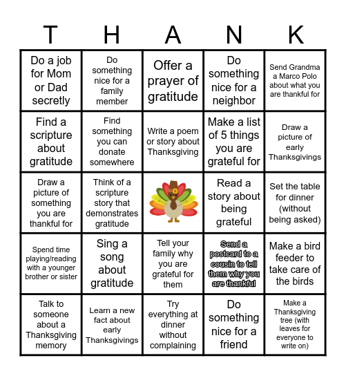 Thanksgiving Gratitude Bingo Card