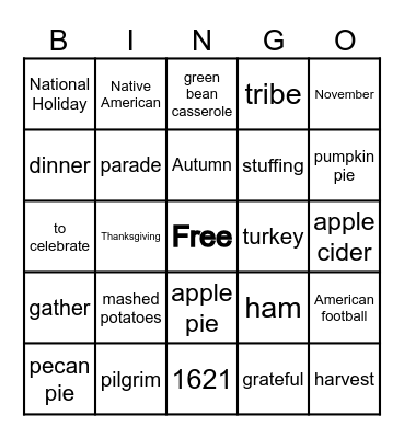 Thanksgiving BINGO Card
