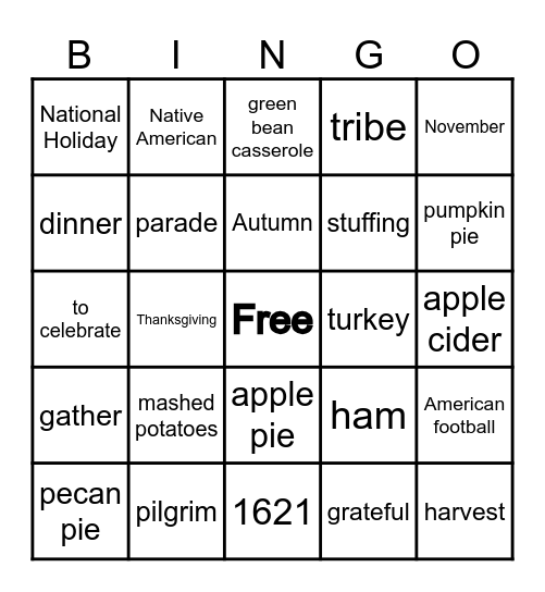 Thanksgiving BINGO Card