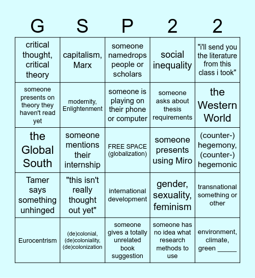 gsp colloquium BINGO Card