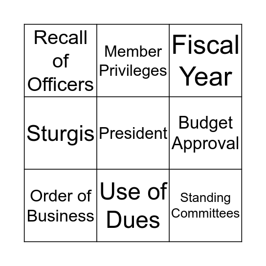 Constitution & Bylaws Bingo Card