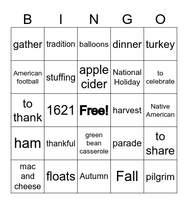 Thanksgiving BINGO Card