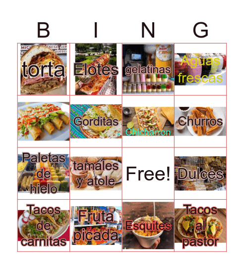 Antojitos mexicanos Bingo Card