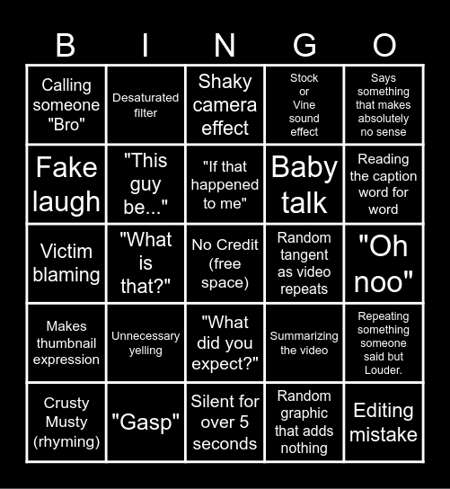 Sssniperwolf Bingo Card