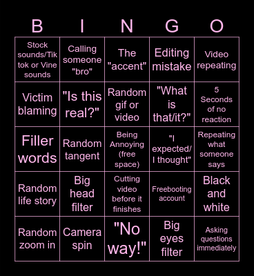 SSSniperwolf Bingo Card