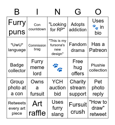 Furry social bingo Card